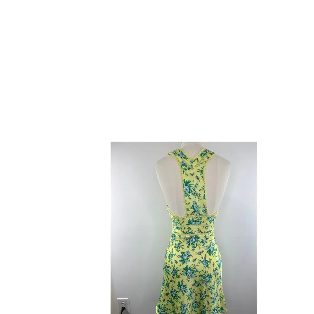ASOS Design NEW Satin Mini Dress Lace Trim Button Front Yellow Ditsy Floral Sz 2